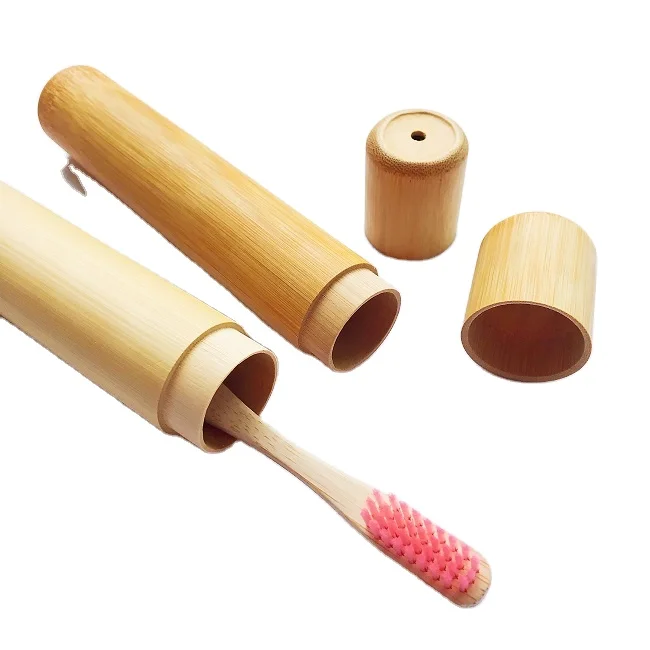 Прямая поставка, индивидуальная обернутая индивидуальная зубная щетка для чистки полости рта с круглой ручкой, Бамбуковая зубная щетка с держателем