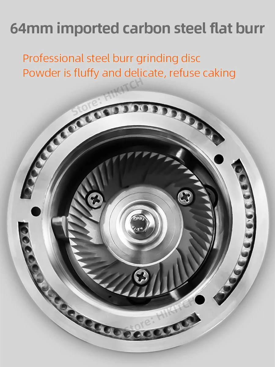 Professional 64mm flat burr coffee grinder CRM9016 with 500g bean hopper and LCD display bean grinding machine commercial use