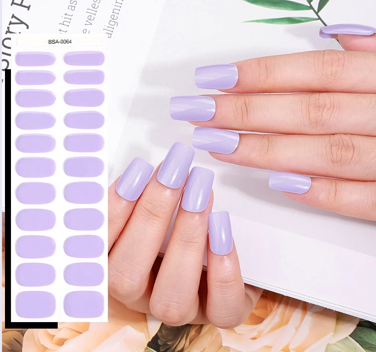 2024 new product available 2D high Gloss pure color fully cured gel nail stickers used without UV lamp