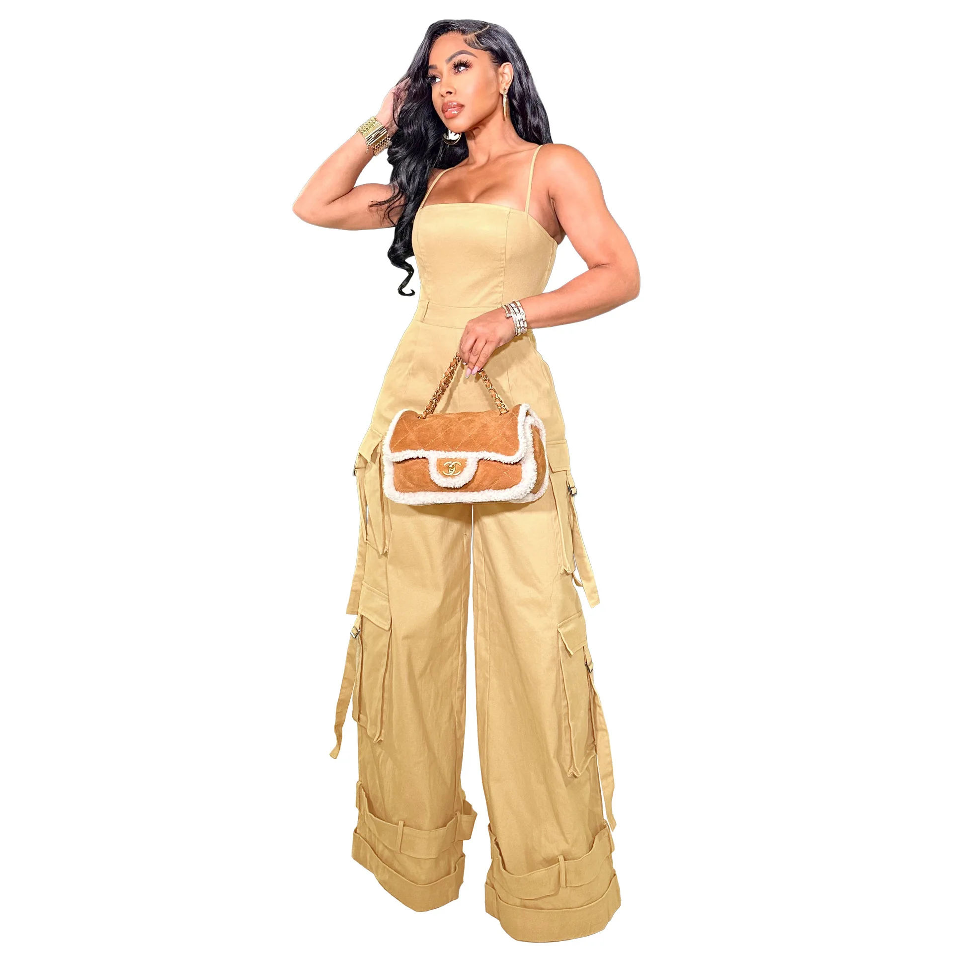 2024 African women casual summer sexy jumpsuit  one piece jumpsuit with pockets wide leg pants Casual Overalls