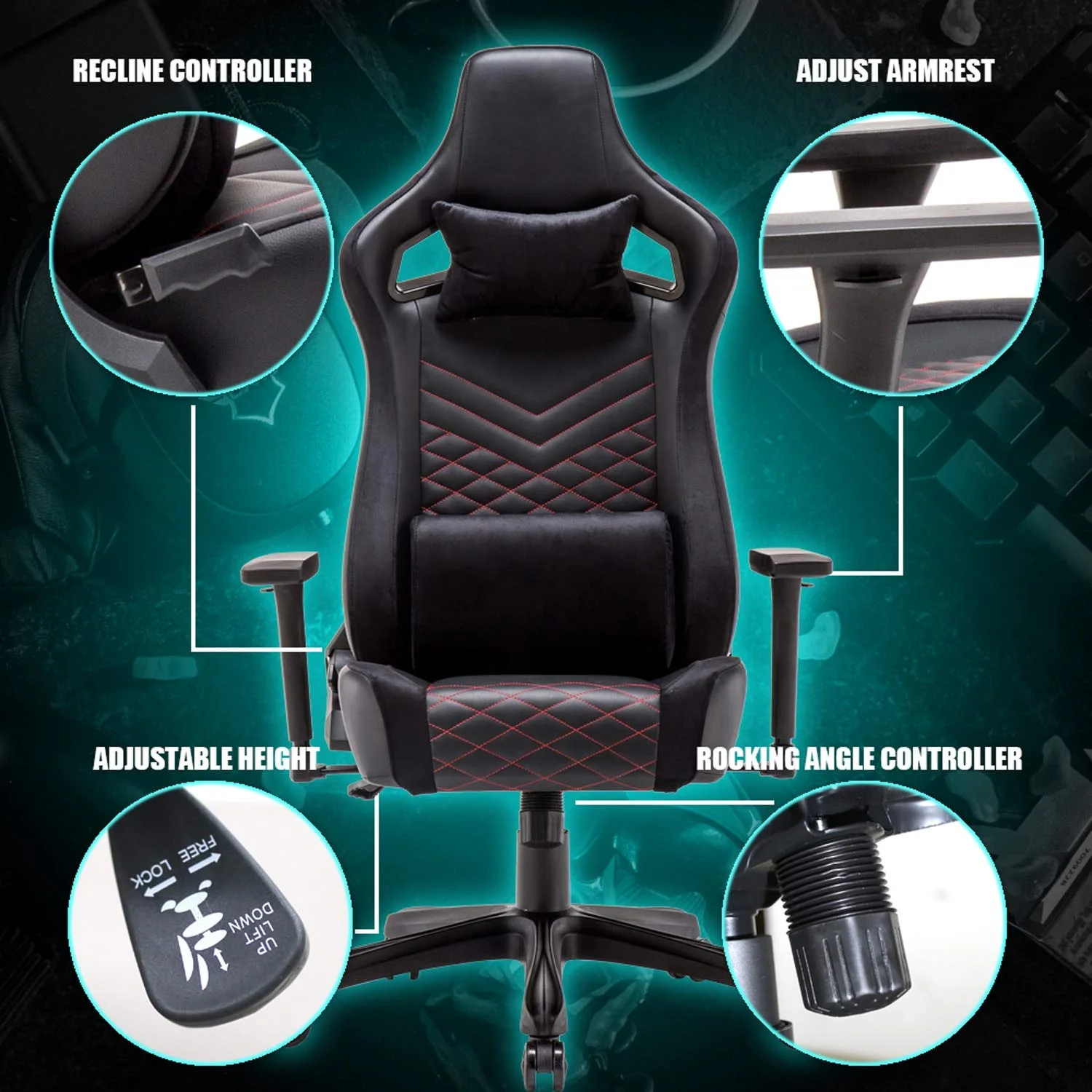 High Back Gaming Chair Ergonomic PC Computer Office Chair with 4D Adjustable Armrests Swivel Racing Black Leather Gaming Chair Customized color