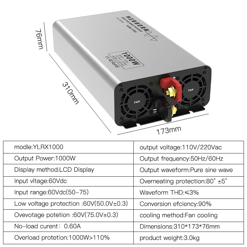 1000W 12V 24V 48V постоянного тока в переменный 110V 220VAC изолированный чистая Синусоидальная волна инвертирующий усилитель 1KW
