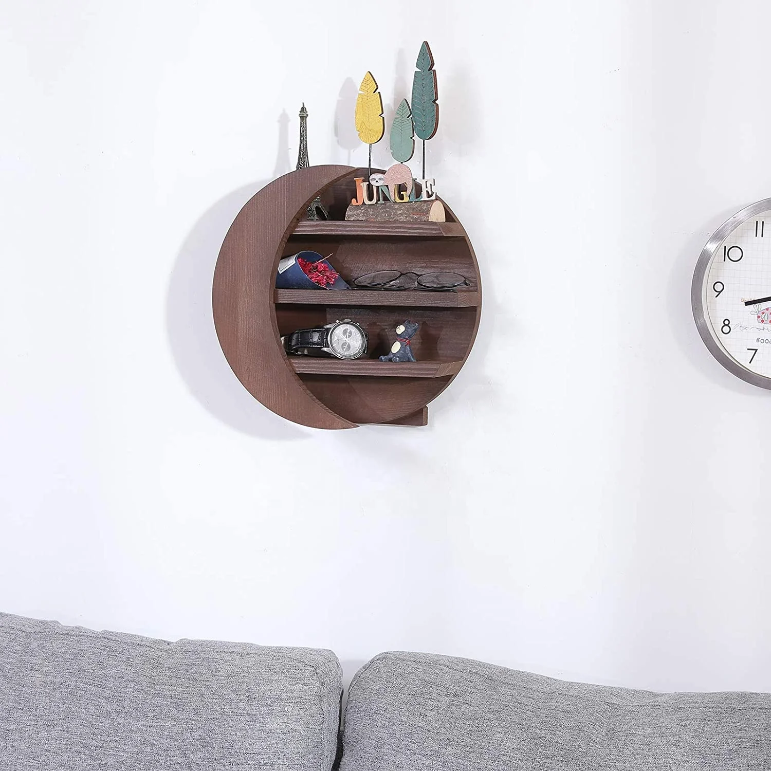 Moon Shelf Decor Crystal Display Rustic Wooden Boho Wall Shelves Witchy Room Crescent Floating Premium