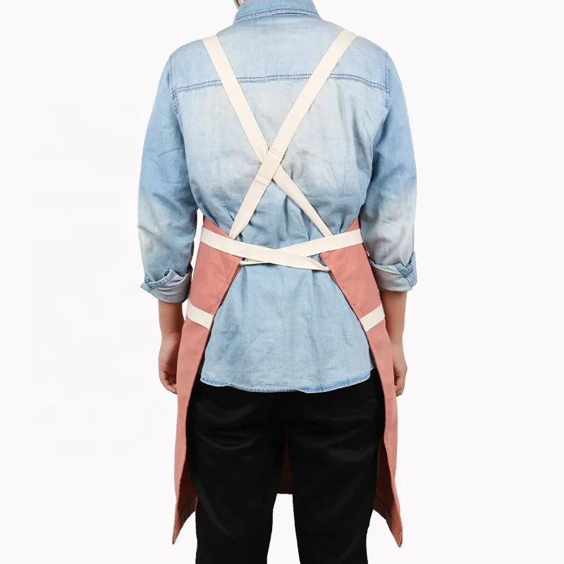 CHANGRONG Custom Adjustable Cross Back Straps Recycled RPET Canvas aprons men women work apron with tool pockets