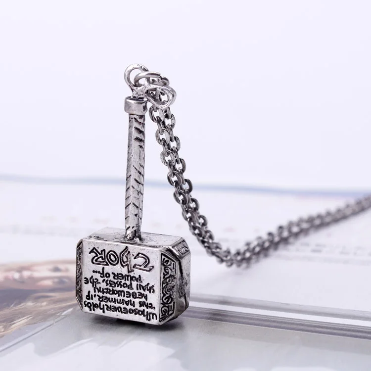 Small MOQ Wholesale Antique Silver Plated Alloy Thor Hammer  Necklace Pendant Jewelry Women