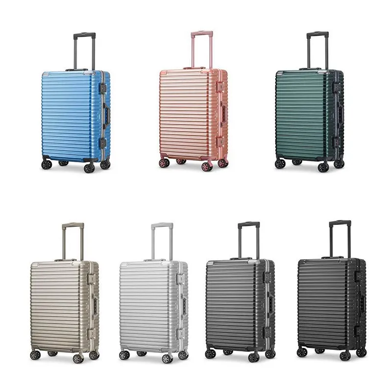 Custom Luxury Travel Trolley Carry on Suitcase Luggage Aluminium Frame with ABS PC Hardshell and Wheels Manufactured Cover
