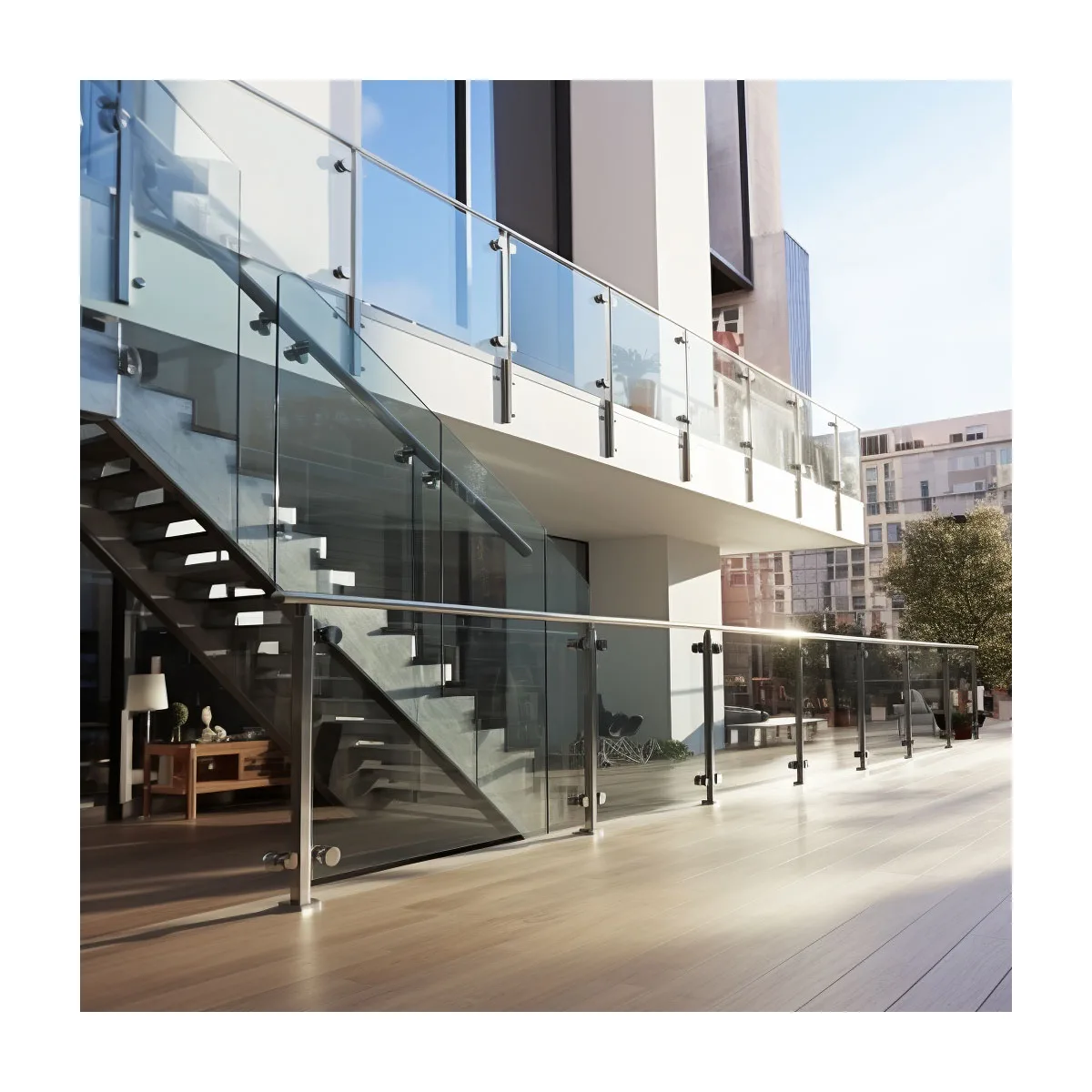 Large view frameless tempered glass handrail