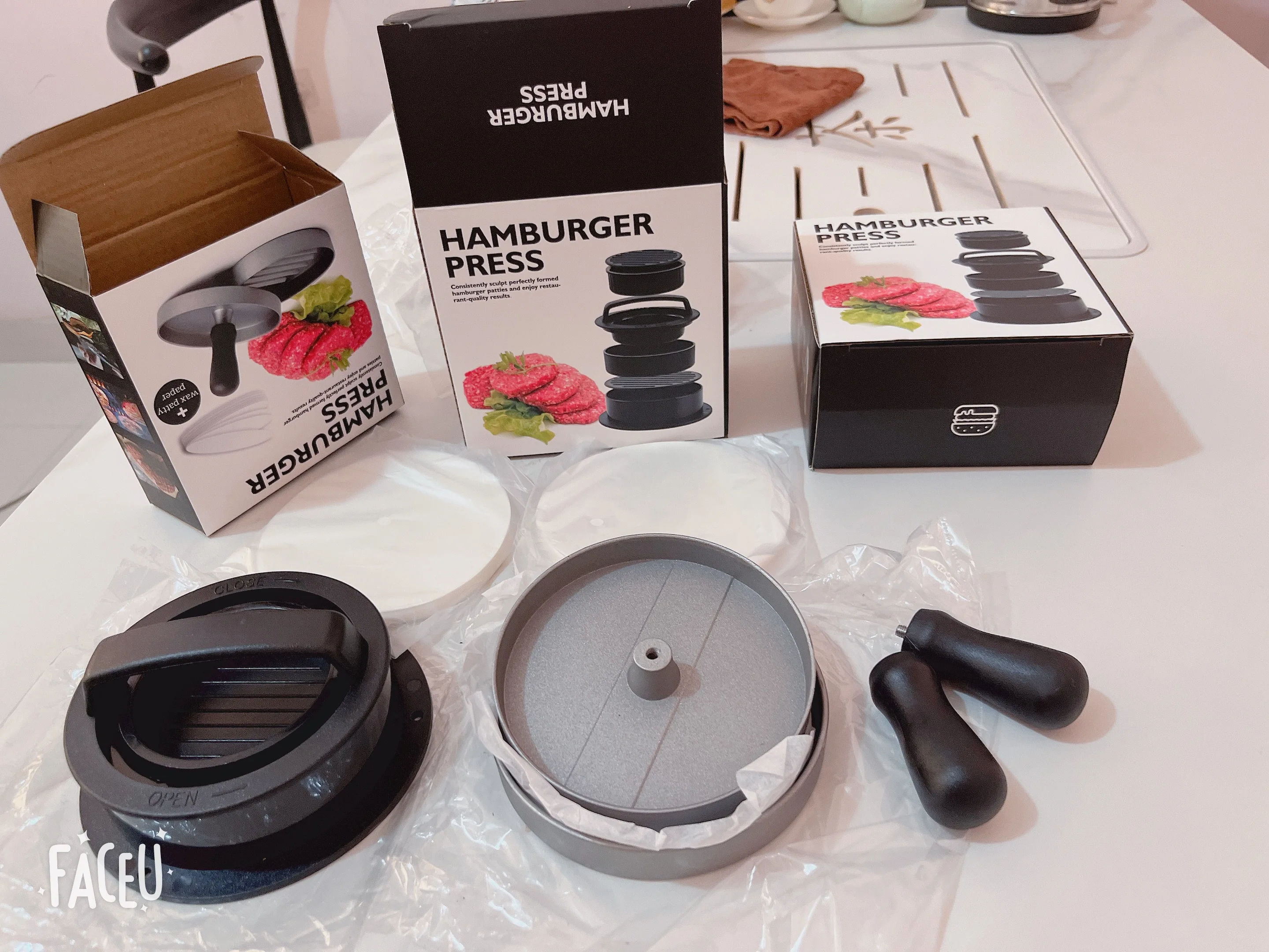 BBQ Tools 3 in 1 Plastic non-stick Manual Stuffed Meat Mold Double Hamburger Press Patty Maker Burger Press