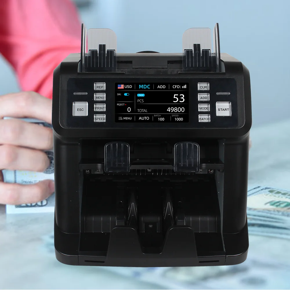 AL-955 Global popular 2 Pocket machine bill counter mixed denomination money value counter bill detector machine Money sorter