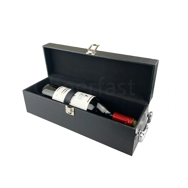 High Grade Red Wine Bottle Carrier Case Boxes Package And 4pcs Tools Crocodile Grain Single Bottle Wine Box PU Leather Packaging