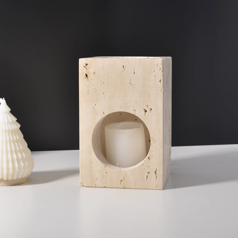 Moroccan Modern Beige Travertine Marble Lantern EID Mubarak Ramadan Home Decoration Moroccan candle incense burner Wind Lamp