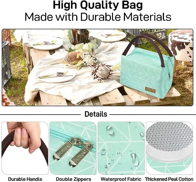 Lunch Box Insulated Cooler Bags Convenient Carry Handle Oxford Cloth Nontoxic Aluminum Foil Women Men Work Food Cooler Bag