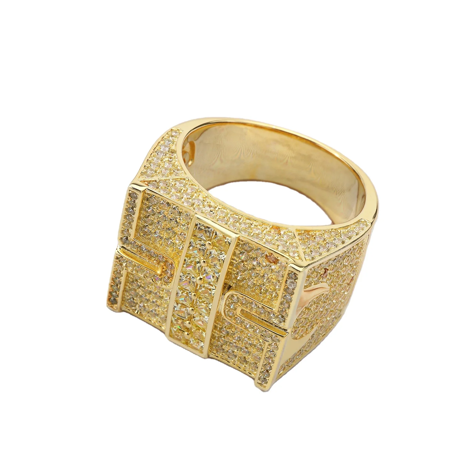 
Hip Hop Designs Jewelry Gold Plated Cubic Zirconia 925 Silver Ring 