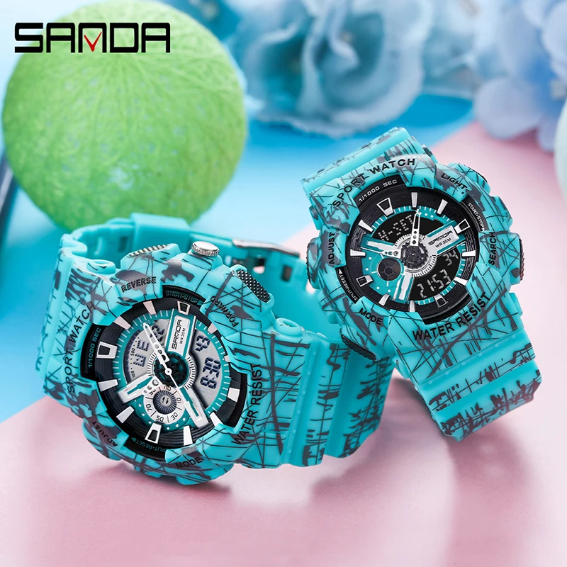 Новые молодежные цифровые наручные часы Sanda 799 г л для девочек и мальчиков светодиодные водонепроницаемые светящиеся спортивные