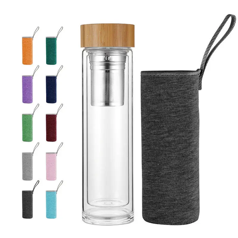 hot selling double wall borosilicate glass water bottle with high quality lid tea storage bottles