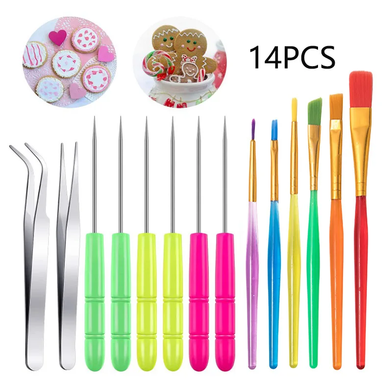Cross-border clay tool 14-piece set, cake decoration, biscuit brush, fudge brush, stirring, punch needle, tweezers