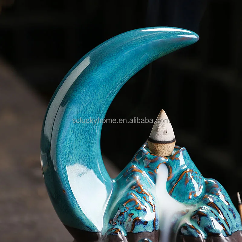 Ceramic Mountain Stream Backflow Incense burner Aromatherapy burner Creative Home Incense Ornaments Moon Backflow Incense burner