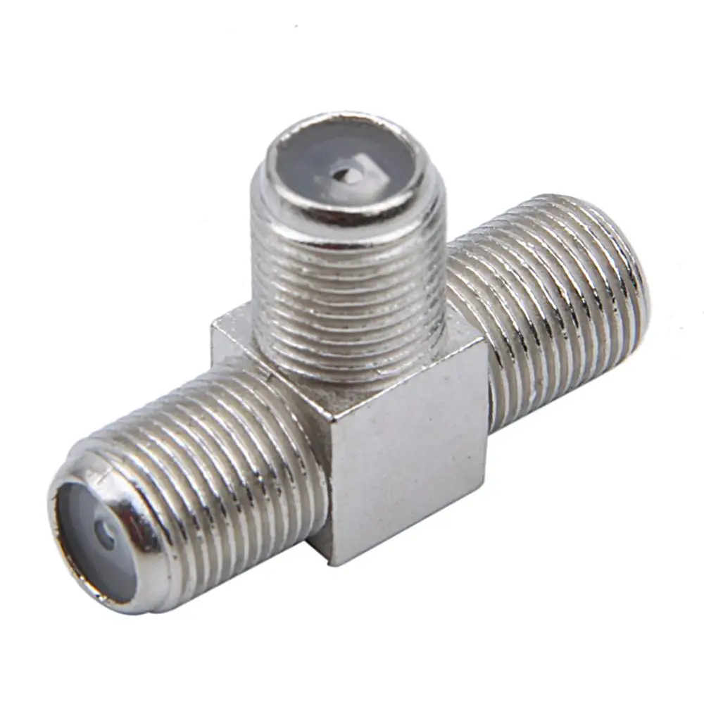 F Female to 2 F female Jack Triple T RF Adapter Connector 3 Way Splitter