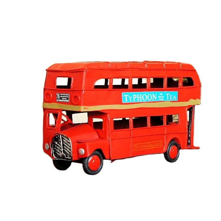 Yiwu Hot Sale London Double Decker Bus Model Metal Vintage Retro Diecast Bus Model