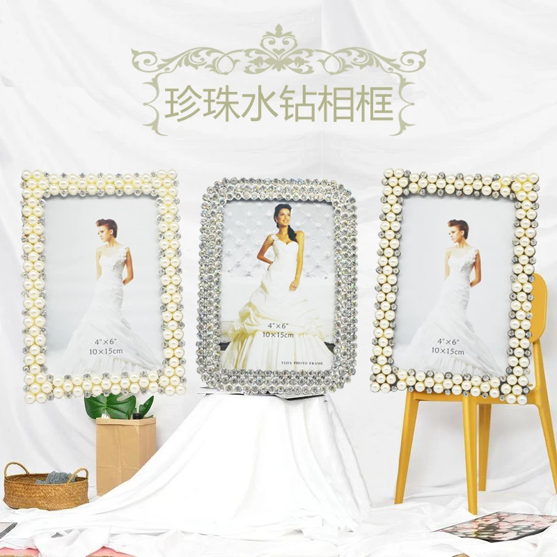 Hot sale metal photo frames pearl luxury decoration for home