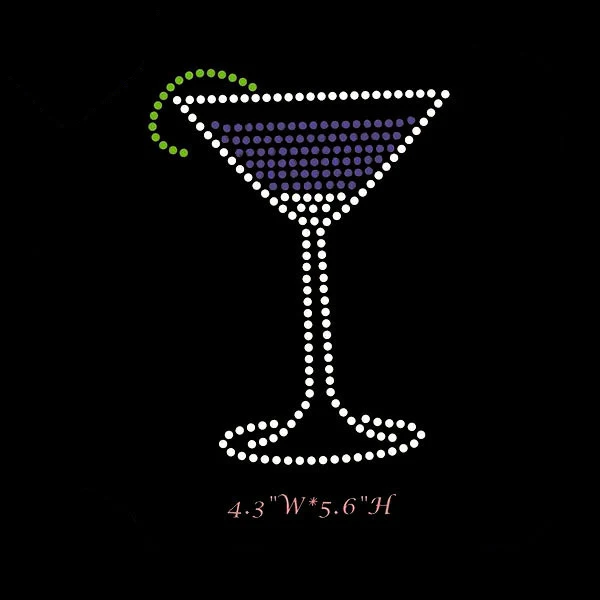 Bling Wine Glass Rhinestone design Wholesale Custom Rhinestone Heat Transfer For Garment