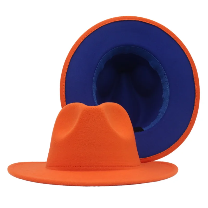 Wholesale Felt Fedora Hats Women Cheetah Print 2 Tone Hat Different Color Brim Fedora Hats for Men