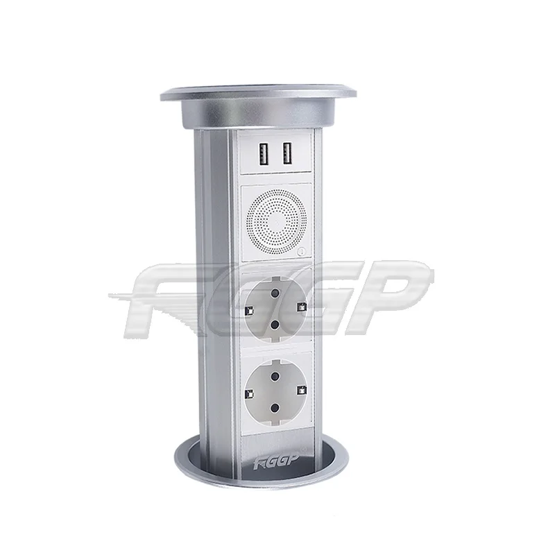 EU schuko wifi european 2 gang 220V-250V 16A kitchen motorized pop up eu socket with  speaker
