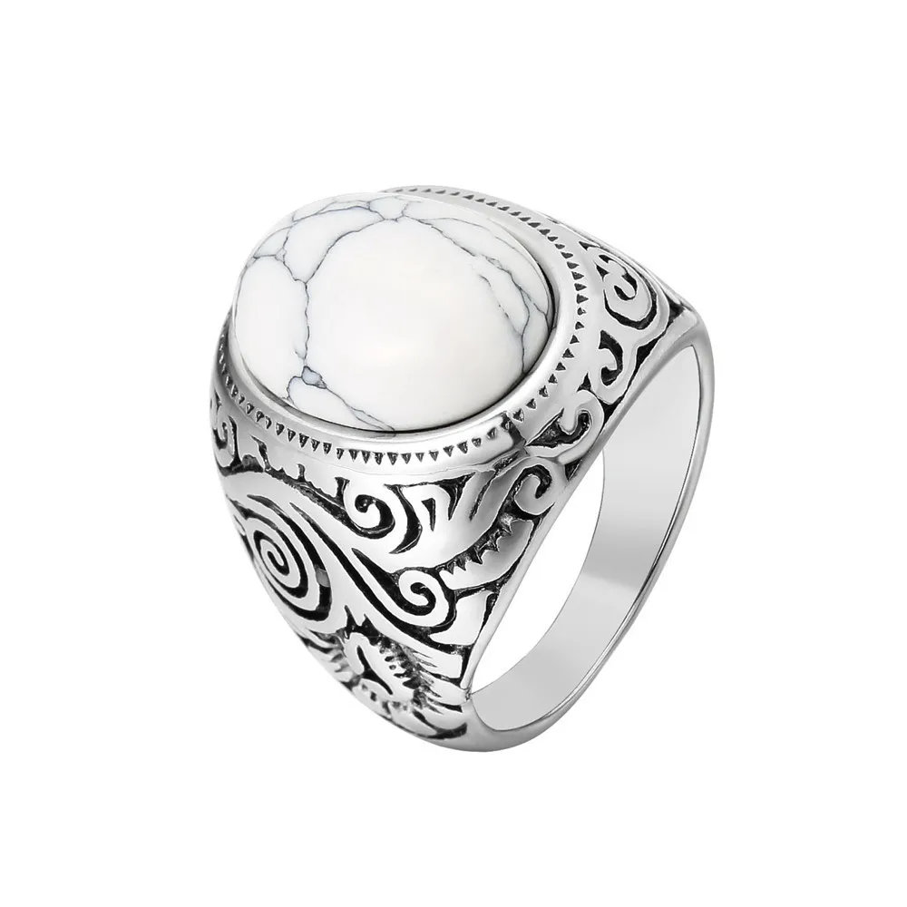 Energinox Fashion finger Blue turquoise gemstone wedding stainless steel  couple rings jewelry