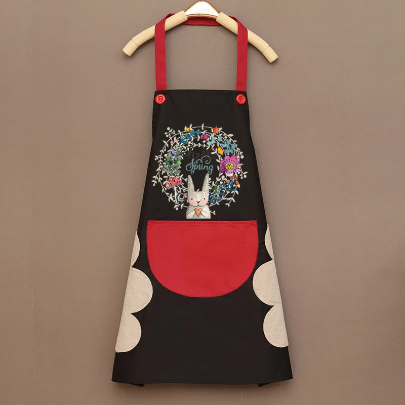 90*70Cm Women Baking Accessories Kitchen Wipeable Waterproof Oil-Proof Cartoon Wreath Rabbit Kitchen Nail Shop Apron