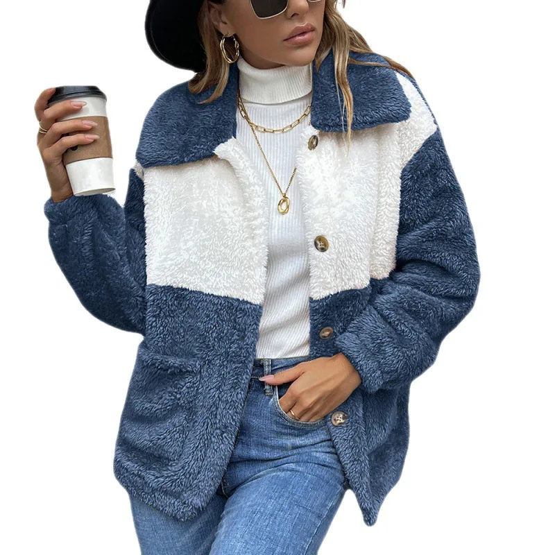 Autumn and winter European American double side plush short jacket single breasted cardigan jacket plus size women blouse coat