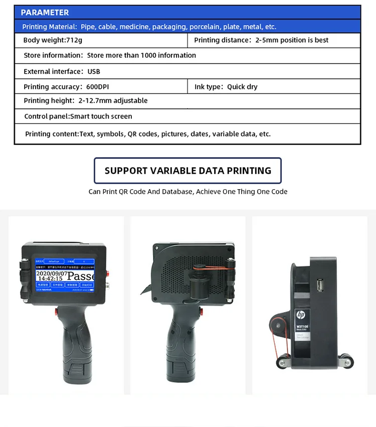 Newest Hot  Carton Box Printing Machinery Logo Inkjet Printer  Smart Portable Handheld Batch Code Ink jet Printer Machine