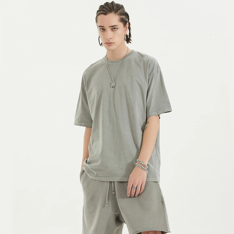 Custom design t shirt clothing 220g plain street simple heavy 100% cotton t shirt unisex