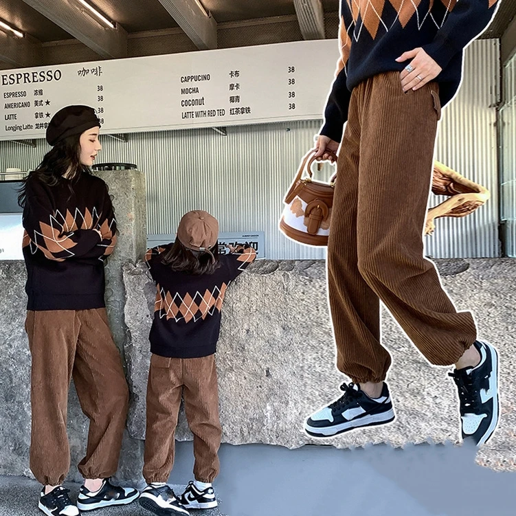 Ins popular design Mommy and My Family Matching Corduroy Trousers Pants Custom Kids Outdoor party Casual Plain Corduroy Pants