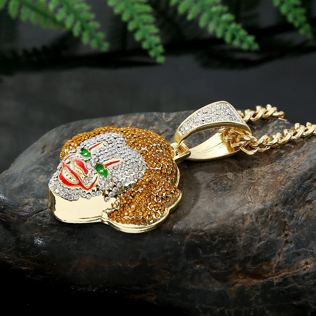 Fashion Gold Plated Full Crystal Clown Dollar Boss Queen Cross Gun Heart King Lion Big Pendant Mens Hip Hop Necklace Jewelry