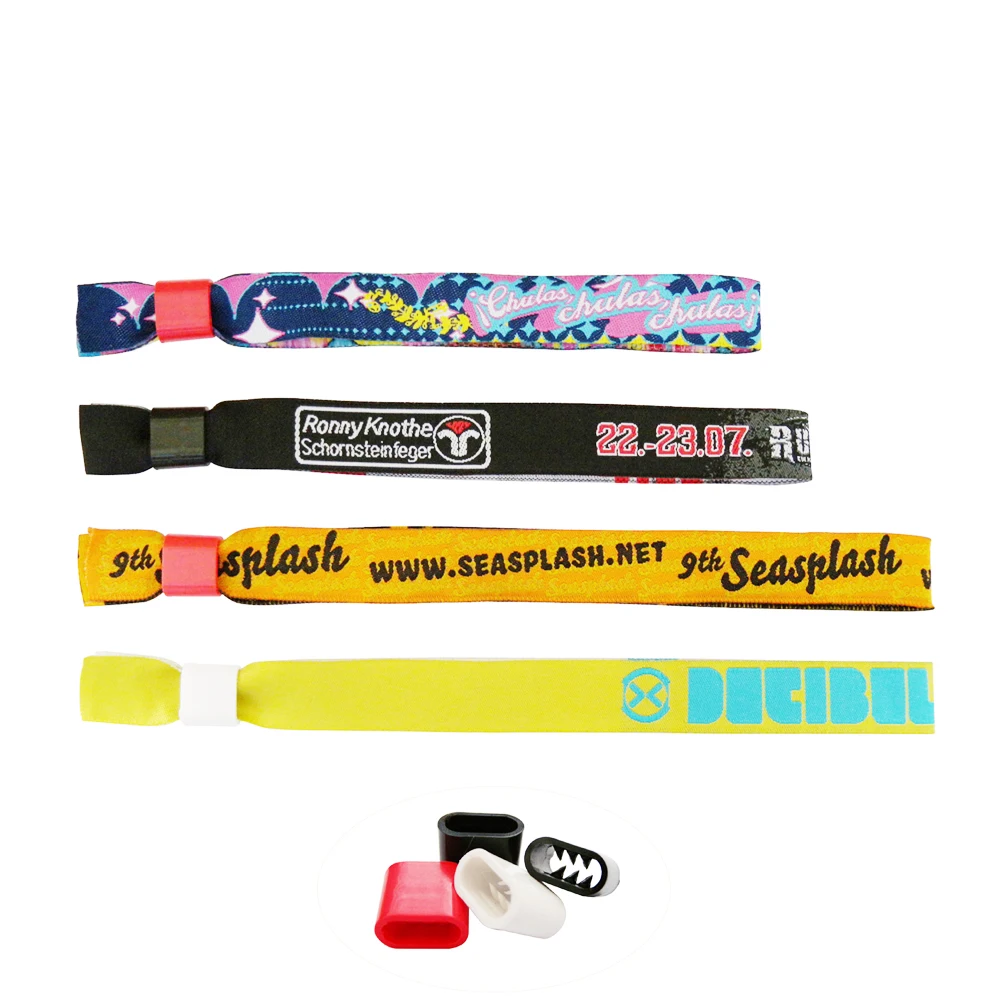 high quality eco friendly RPET festival wristband custom adjustable cloth hand band with plastic clips