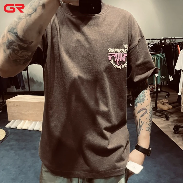 OEM High Quality Casual Loose Polyester Cotton Plain Round Neck Drop Shoulder T Shirts Custom Letter 3D Puff Print T Shirt