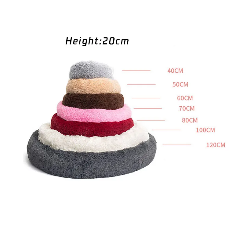 Calming Shag Vegan Faux Fur Pet BedWarm Round Donut Cuddler Luxury Animal Bed Cat Cushion cama Pet Beds for Dog