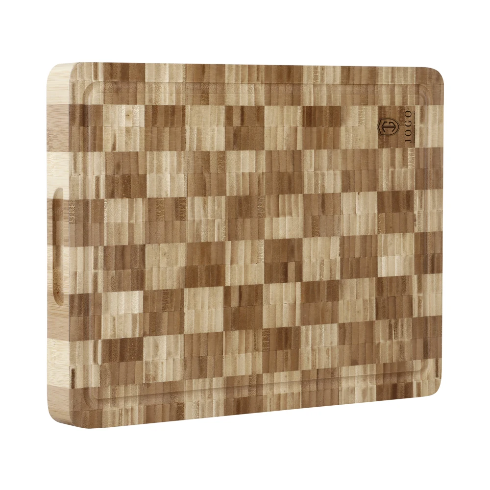 Engrave Logo End Grain Extra Large Premium Bamboo Wood Cutting Board with Handle
