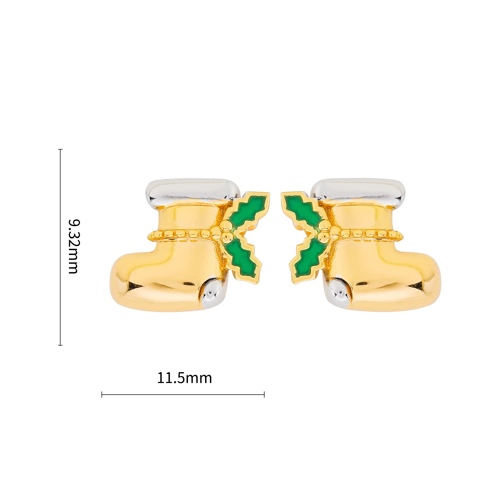 HAIKE Original 925 Sterling Silver Two Tone Plated Christmas Socks Stud Earrings Exquisite Small Jewelry Gift