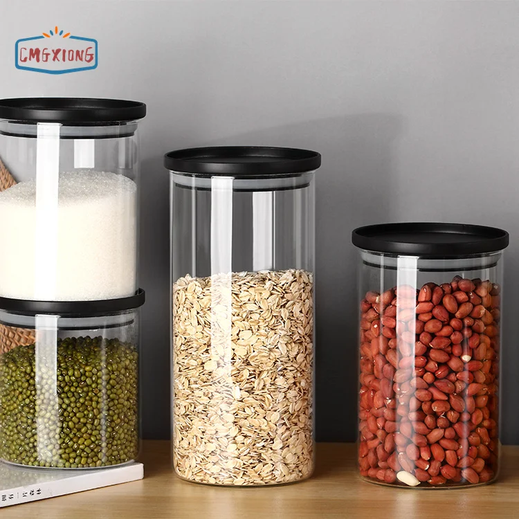 Multiple sizes kitchen high borosilicate airtight glass food storage jars set