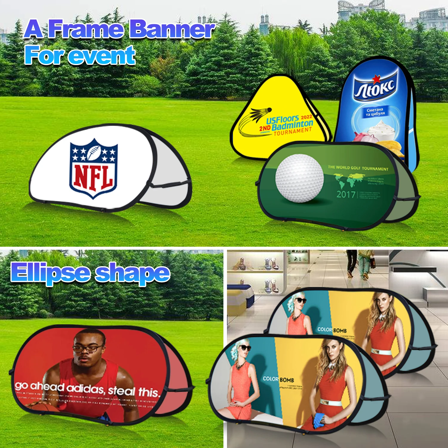 Custom advertising  promotional double sided A frame display stand outdoor banners with logo and stand  pop up banner outdoor