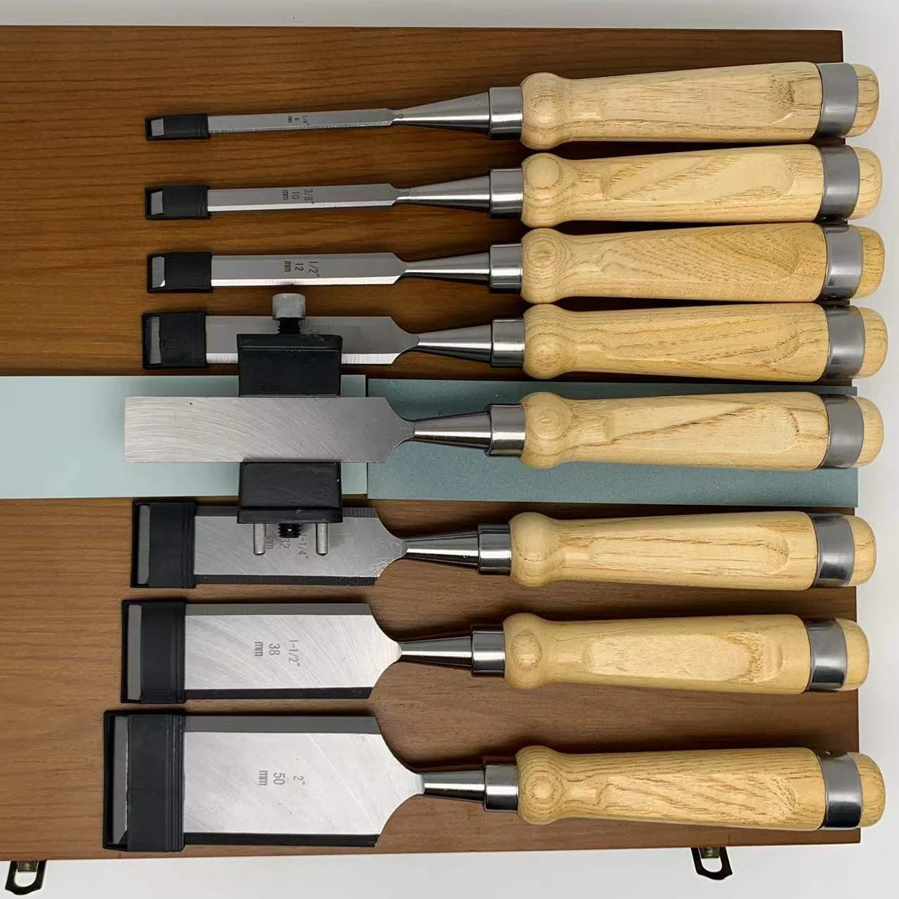 High Quality 11pcs Wood Carving Chisel Set with Sharpening Stones Wooden Box