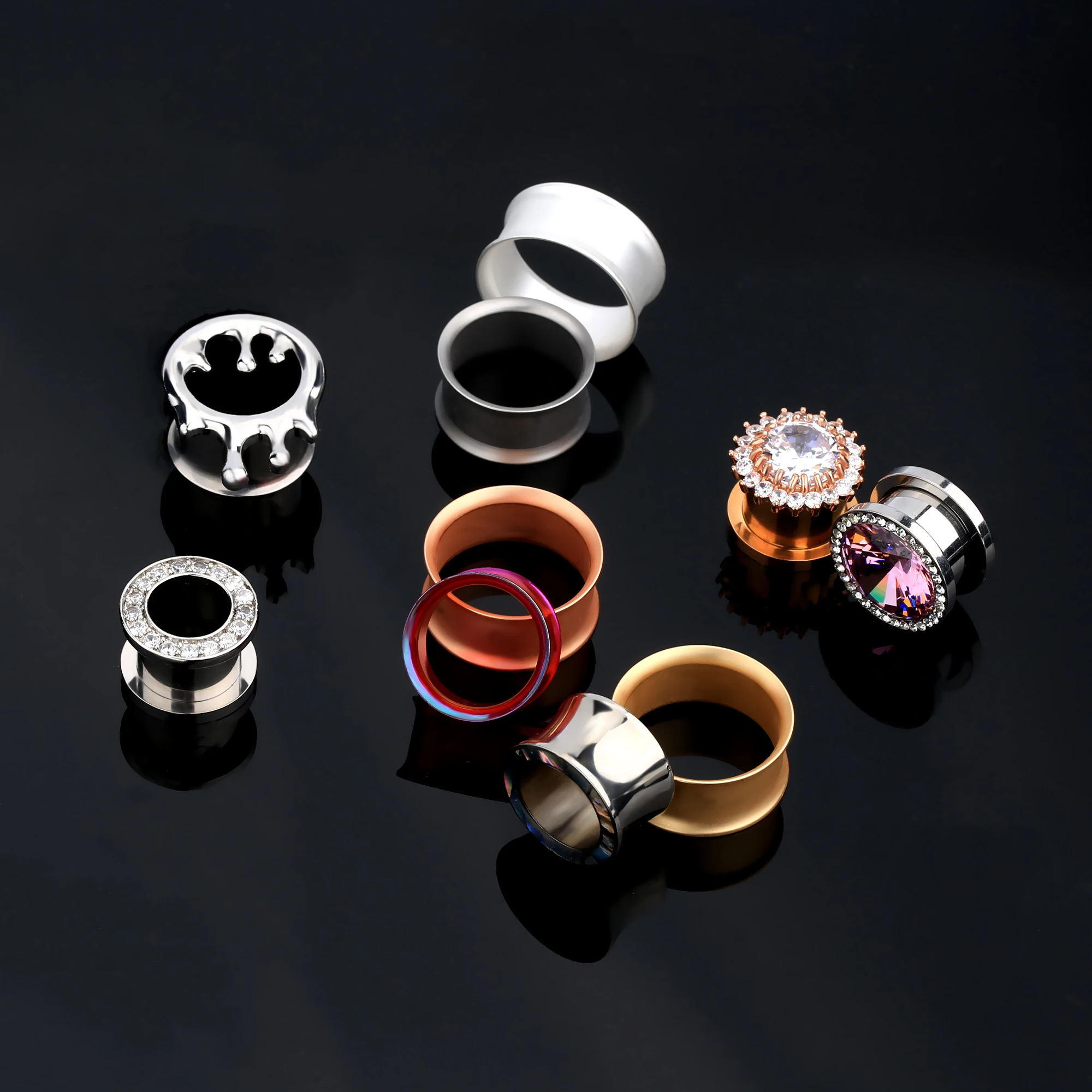 wholesale Stainless steel glass stone wooden ear tunnels crystal hangers plug piercing jewelry ear tunnels gauges