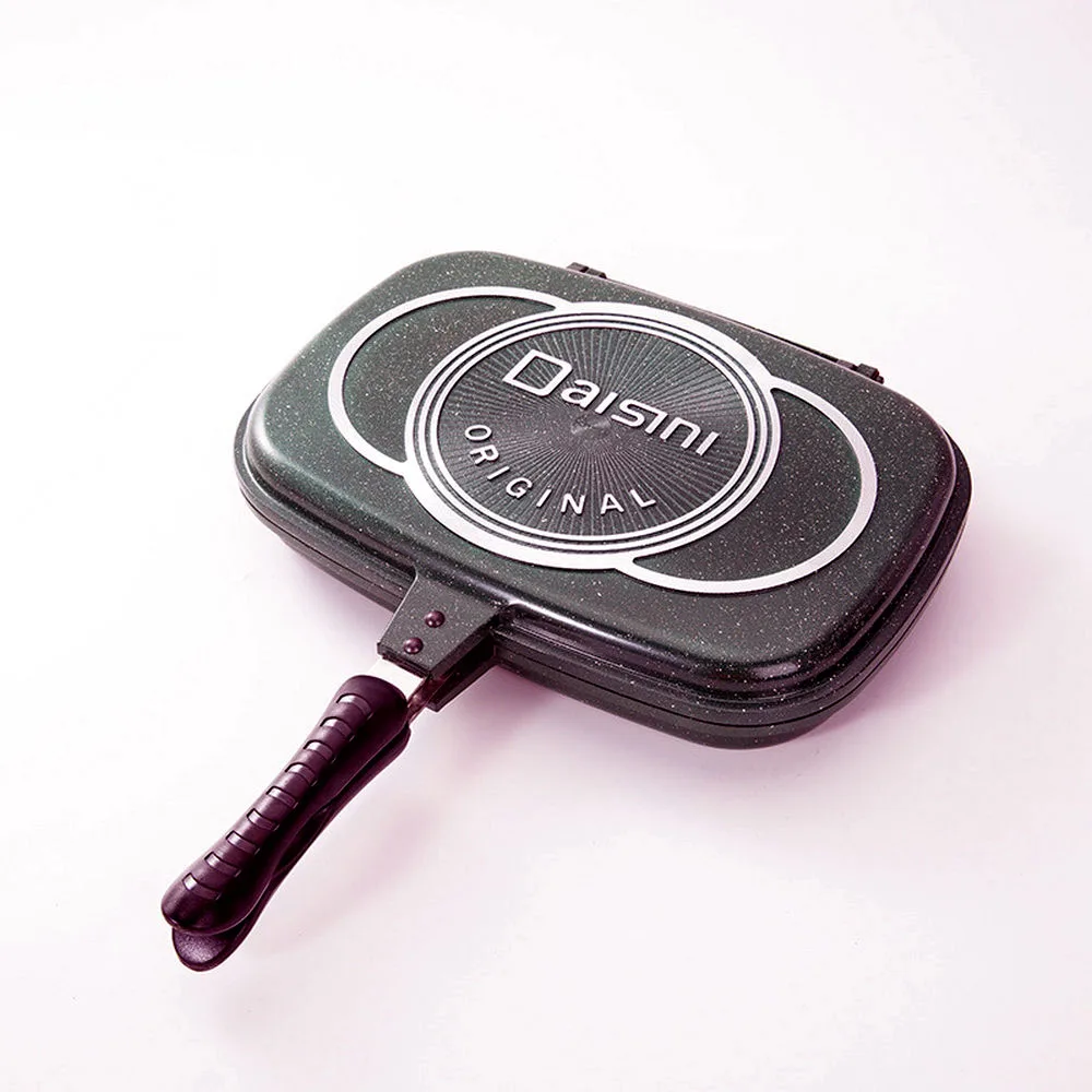 
aluminum cookware Non-stick double sided grill pan die-casting marble frying pan 