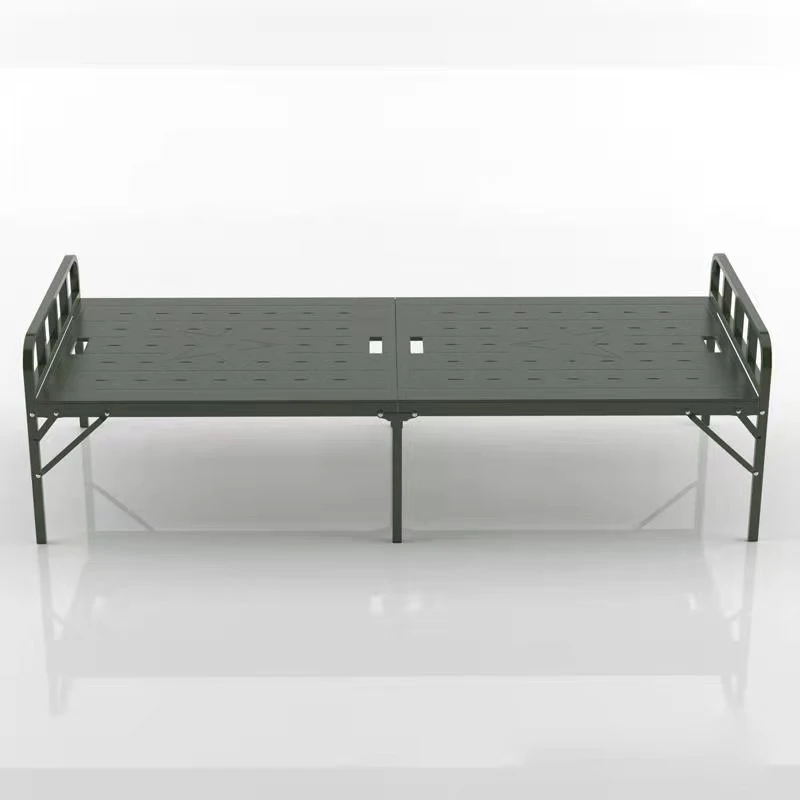 Modern Single Portable Iron Steel Metal Folding Bed with Solid Wood Low Price Foldable Mattress Bedroom Hotel Factory Wholesale