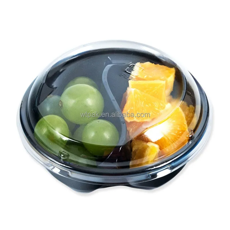 170*170*55mm Disposable Outdoor Round Plastic Fruit Salad Container with 2 compartments