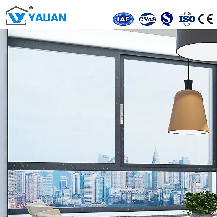 Aluminum Alloy Modern Design Horizontal Opening 3-Track Aluminum Sliding Window Double Glazing