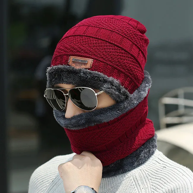 Winter Thermal Plush Hat Scarf Cap Women Thick Warm Beanies Cycling Caps Two-piece Suit Unisex hats