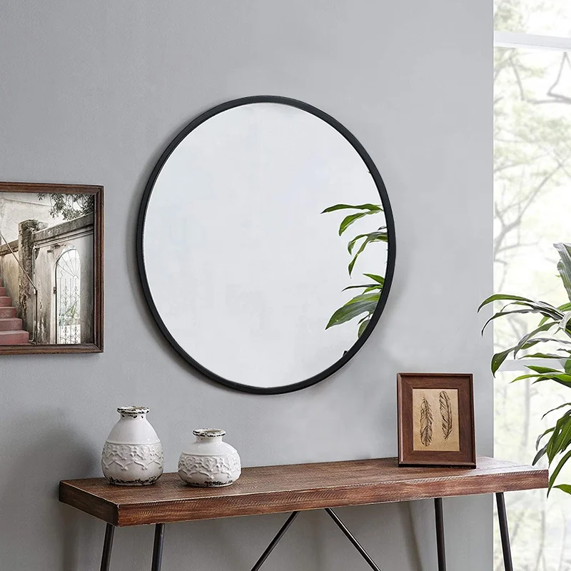 Luckywind Nordic modern luxury black round wall bathroom mirror Bedroom mirror espejo Wholesale metal wall mirror decorative