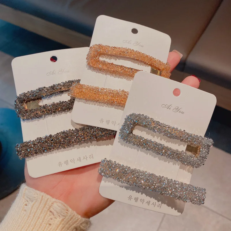  2PCS/Set Korean Hair Clips For Women Accessories Fashion Jewelry Simulated Rhinestone Hairpins Geometric Gold
